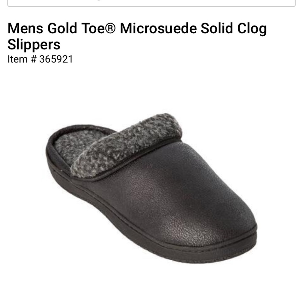 Mens Gold Toe® microsuede solid black memory foam clog slippers